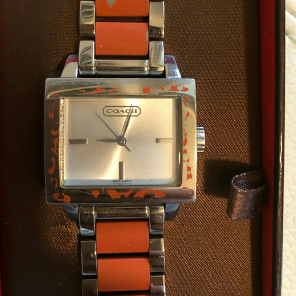 Authentic Coach Orange/Silver Monogram Watch - Picture 1 of 3